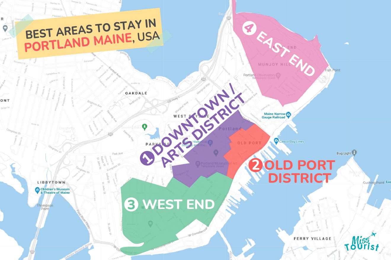 Map of best places to stay Portland Maine